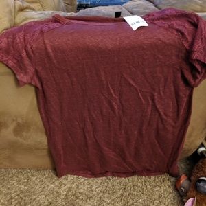 Mng burgundy lace cap sleeve t-shirt size small